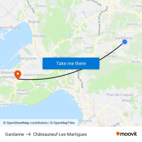 Gardanne to Châteauneuf-Les-Martigues map