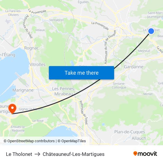 Le Tholonet to Châteauneuf-Les-Martigues map