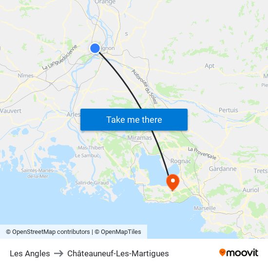 Les Angles to Châteauneuf-Les-Martigues map