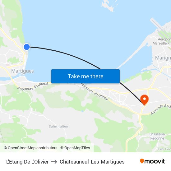 L'Etang De L'Olivier to Châteauneuf-Les-Martigues map