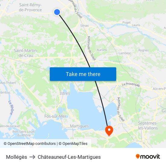 Mollégès to Châteauneuf-Les-Martigues map
