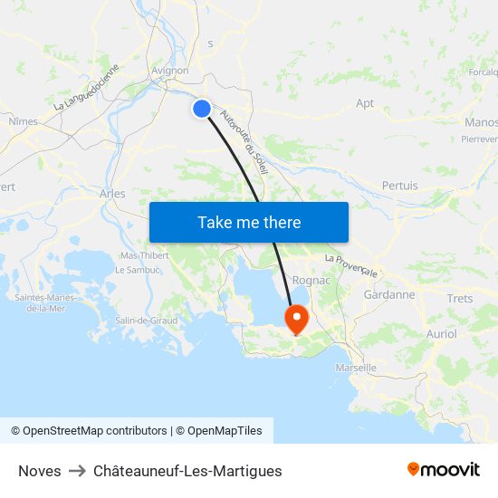 Noves to Châteauneuf-Les-Martigues map
