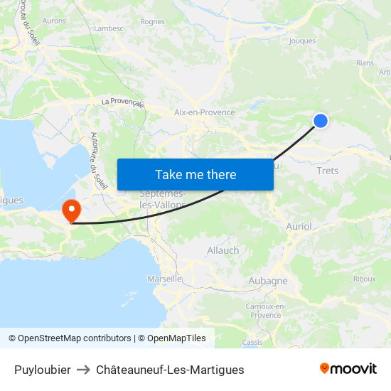 Puyloubier to Châteauneuf-Les-Martigues map