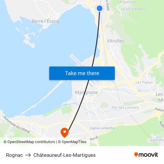 Rognac to Châteauneuf-Les-Martigues map