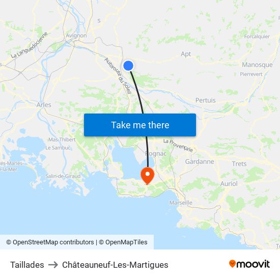 Taillades to Châteauneuf-Les-Martigues map