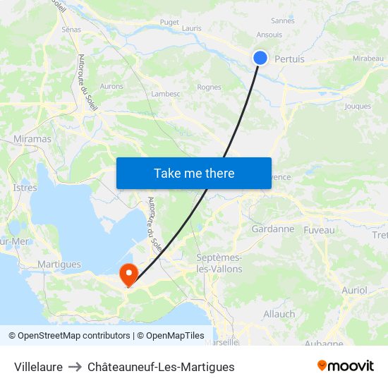 Villelaure to Châteauneuf-Les-Martigues map