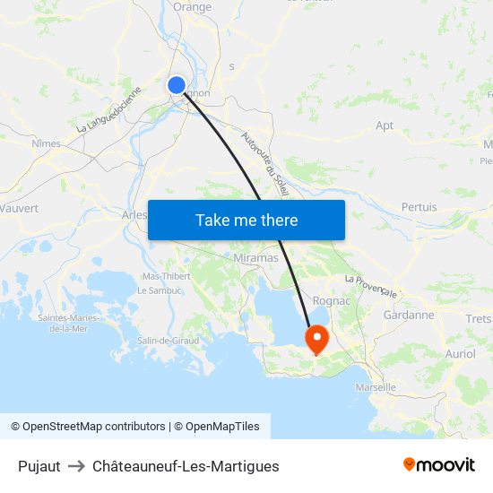 Pujaut to Châteauneuf-Les-Martigues map