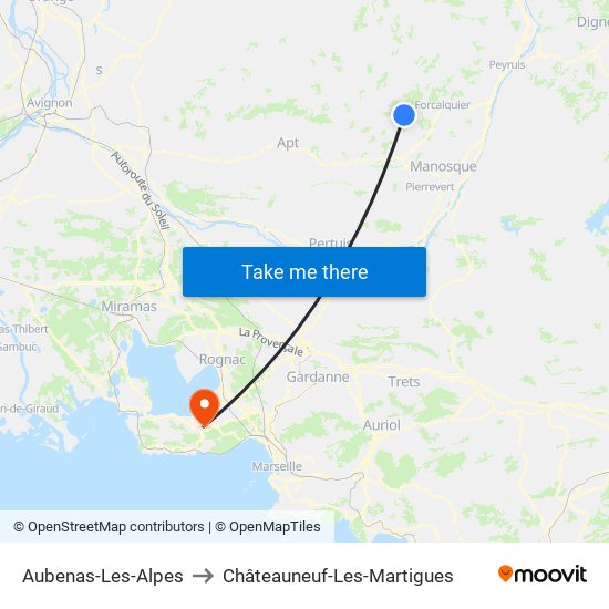Aubenas-Les-Alpes to Châteauneuf-Les-Martigues map