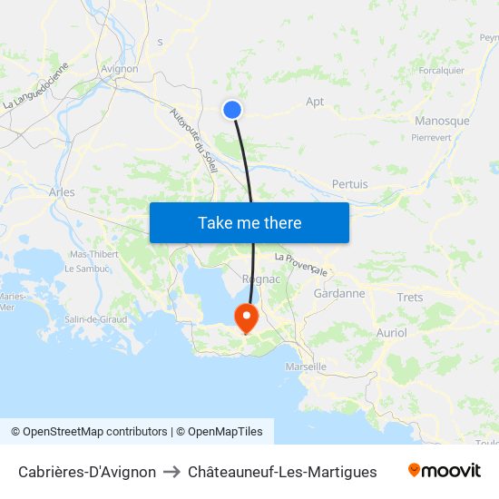 Cabrières-D'Avignon to Châteauneuf-Les-Martigues map