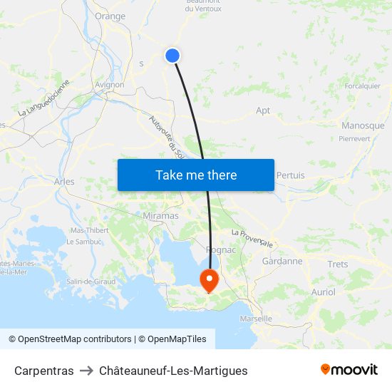 Carpentras to Châteauneuf-Les-Martigues map
