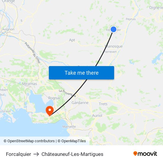 Forcalquier to Châteauneuf-Les-Martigues map