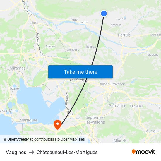 Vaugines to Châteauneuf-Les-Martigues map