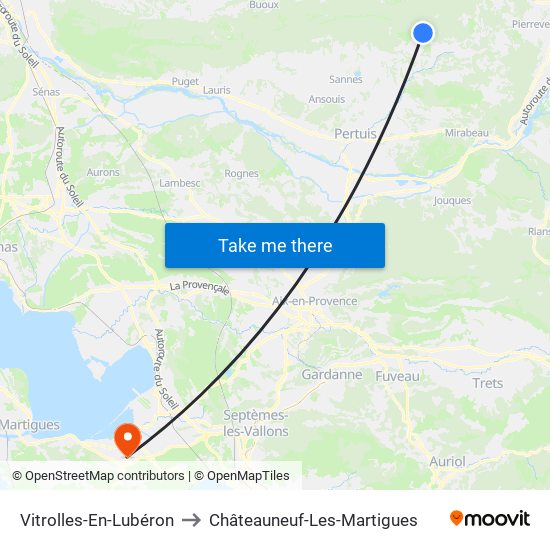 Vitrolles-En-Lubéron to Châteauneuf-Les-Martigues map
