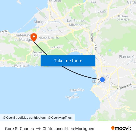 Gare St Charles to Châteauneuf-Les-Martigues map