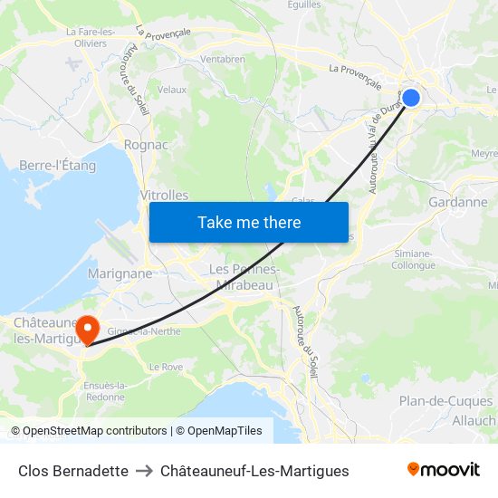 Clos Bernadette to Châteauneuf-Les-Martigues map