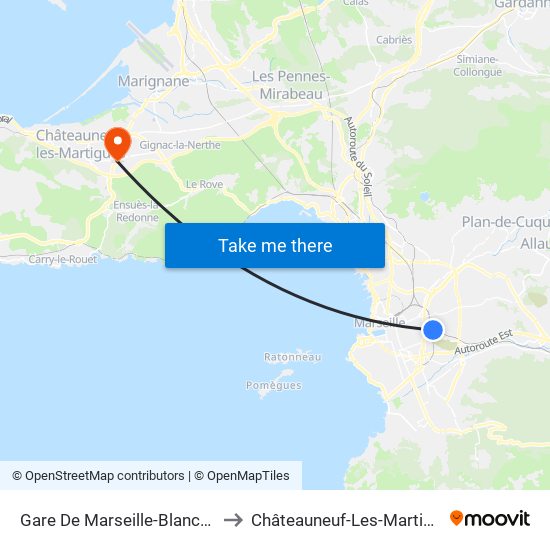 Gare De Marseille-Blancarde to Châteauneuf-Les-Martigues map