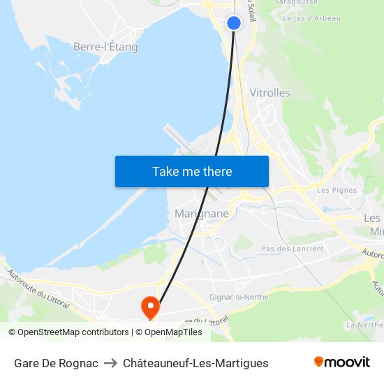 Gare De Rognac to Châteauneuf-Les-Martigues map