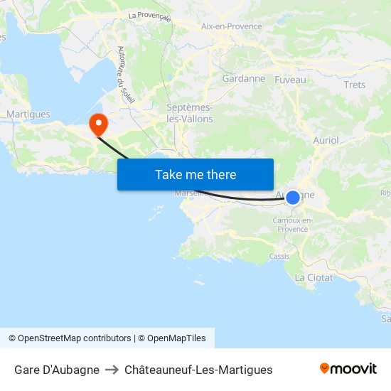 Gare D'Aubagne to Châteauneuf-Les-Martigues map