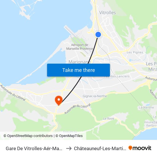 Gare De Vitrolles-Aér-Marseille to Châteauneuf-Les-Martigues map