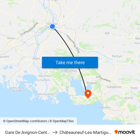 Gare De Avignon-Centre to Châteauneuf-Les-Martigues map
