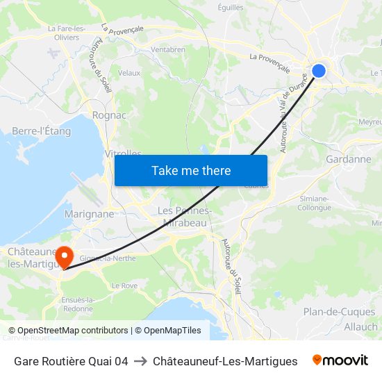 Gare Routière Quai 04 to Châteauneuf-Les-Martigues map