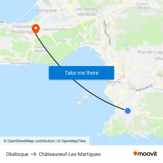 Obélisque to Châteauneuf-Les-Martigues map