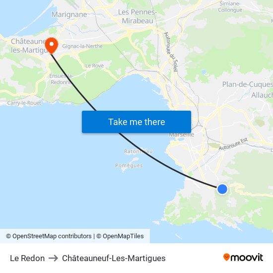 Le Redon to Châteauneuf-Les-Martigues map