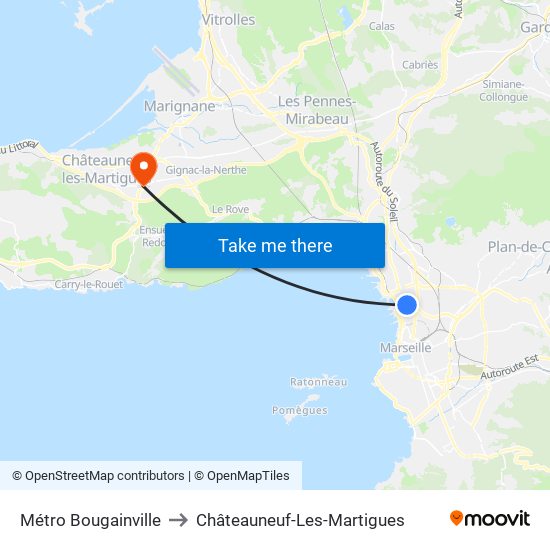 Métro Bougainville to Châteauneuf-Les-Martigues map