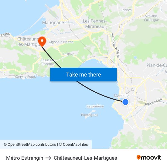 Métro Estrangin to Châteauneuf-Les-Martigues map