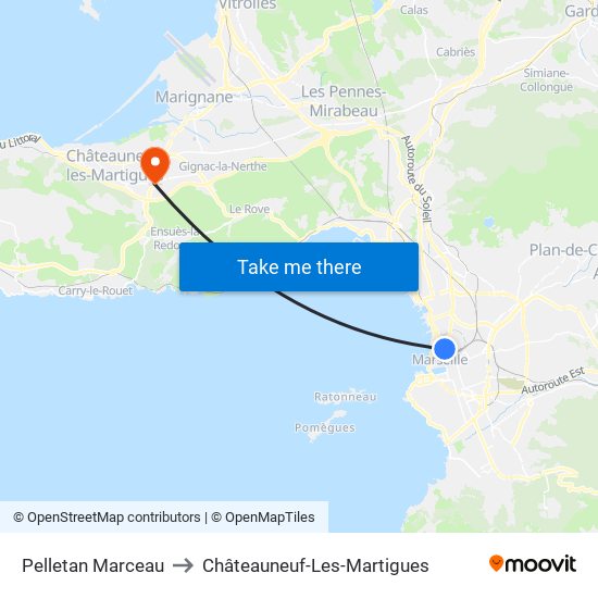 Pelletan Marceau to Châteauneuf-Les-Martigues map