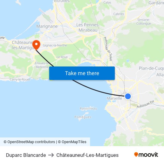 Duparc Blancarde to Châteauneuf-Les-Martigues map