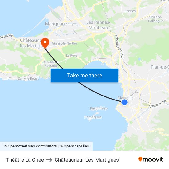 Théâtre La Criée to Châteauneuf-Les-Martigues map