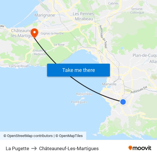 La Pugette to Châteauneuf-Les-Martigues map