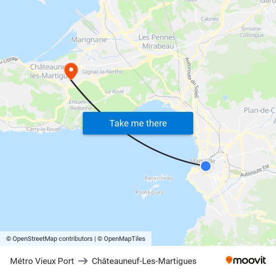 Métro Vieux Port to Châteauneuf-Les-Martigues map