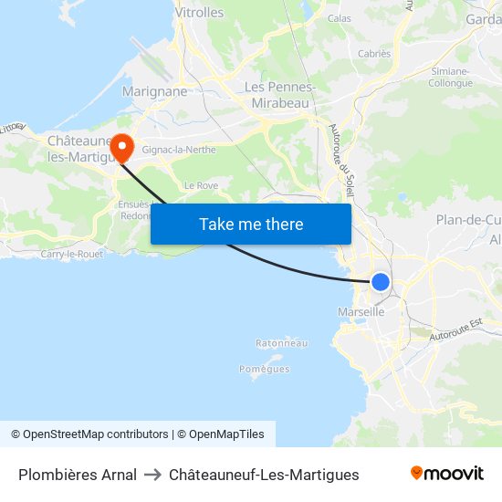 Plombières Arnal to Châteauneuf-Les-Martigues map