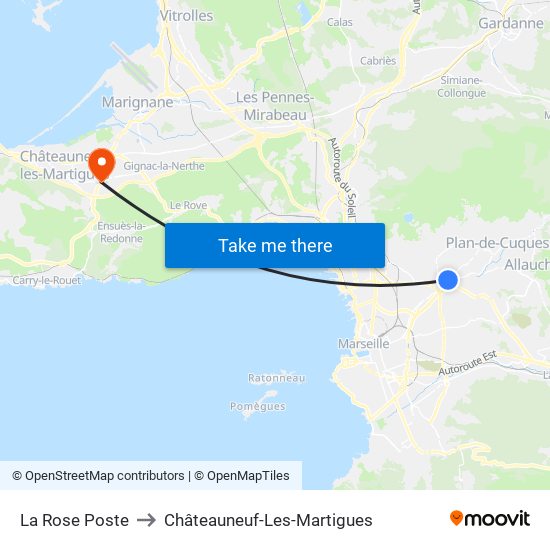 La Rose Poste to Châteauneuf-Les-Martigues map
