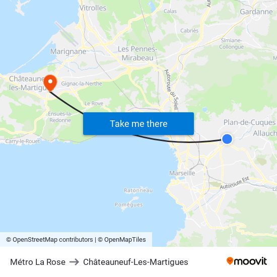 Métro La Rose to Châteauneuf-Les-Martigues map