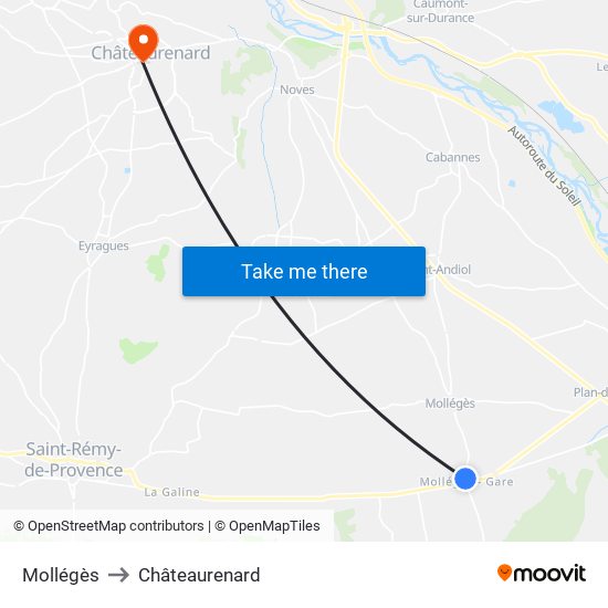 Mollégès to Châteaurenard map