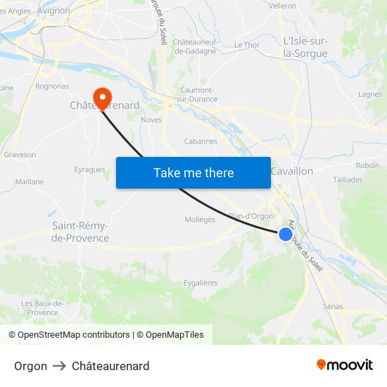 Orgon to Châteaurenard map