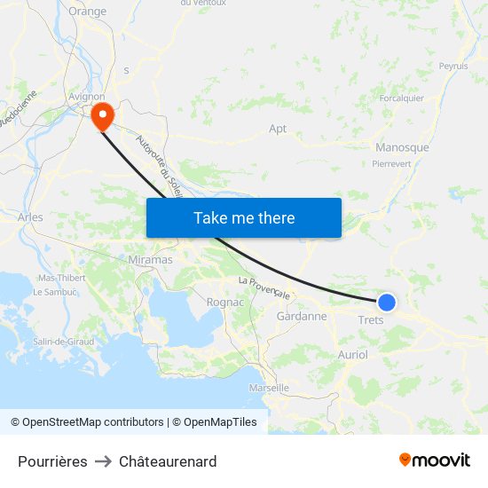 Pourrières to Châteaurenard map