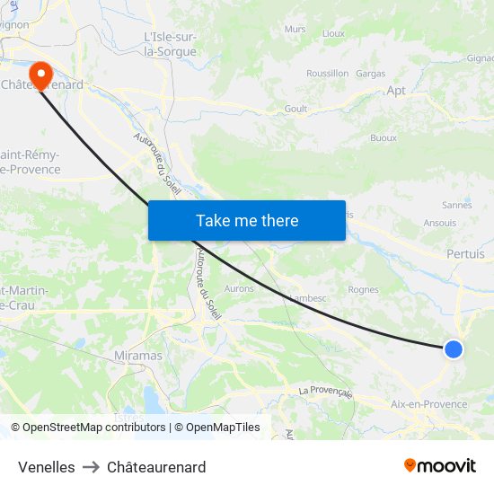 Venelles to Châteaurenard map