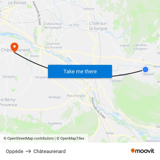 Oppède to Châteaurenard map