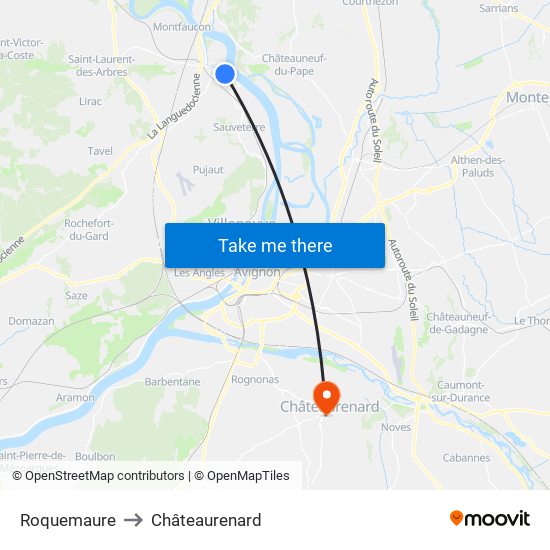 Roquemaure to Châteaurenard map