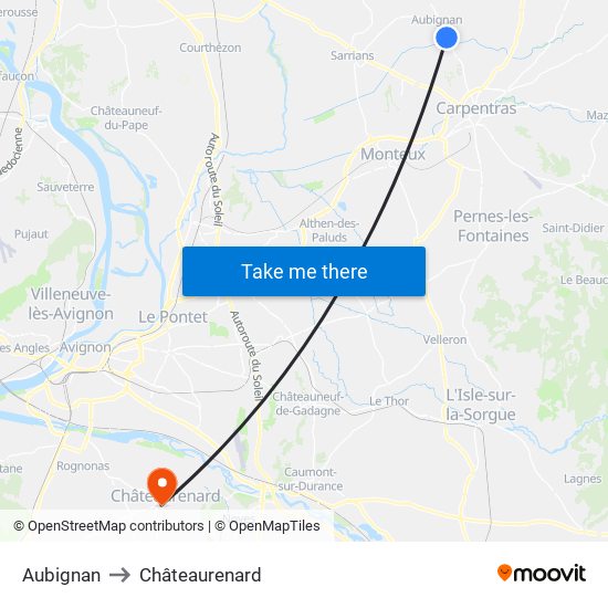 Aubignan to Châteaurenard map