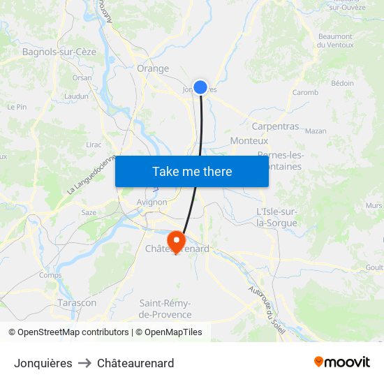 Jonquières to Châteaurenard map