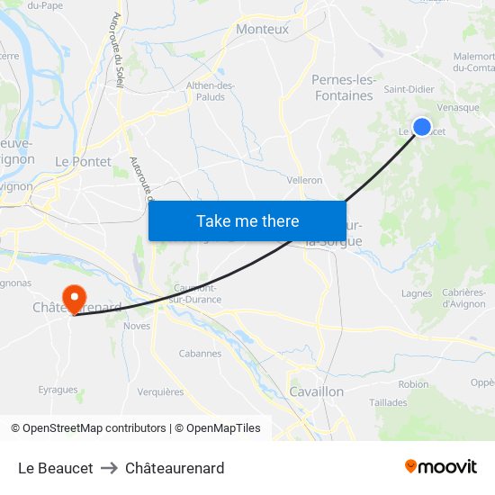 Le Beaucet to Châteaurenard map