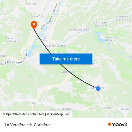La Verdière to Corbières map