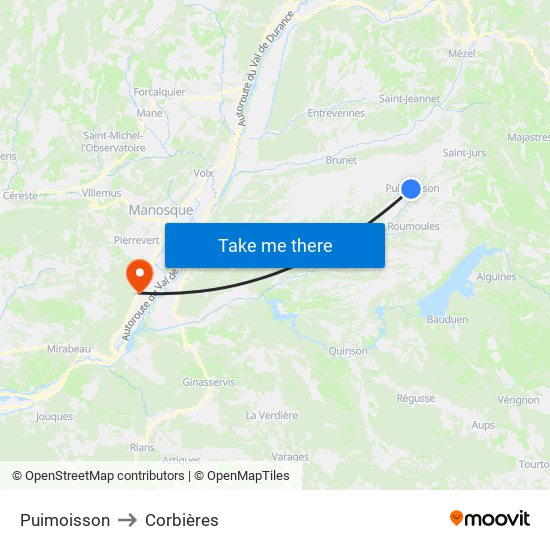 Puimoisson to Corbières map