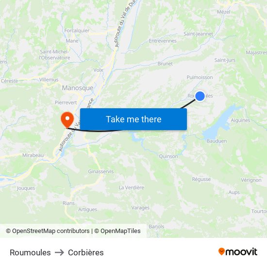 Roumoules to Corbières map