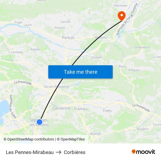 Les Pennes-Mirabeau to Corbières map